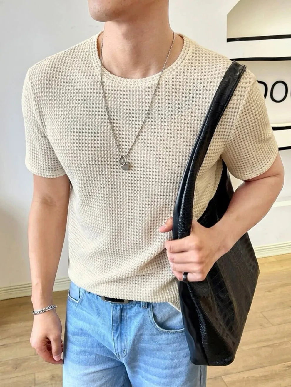 The Vintage Clothing Waffle Knit Texture T-Shirt For Boys And Men