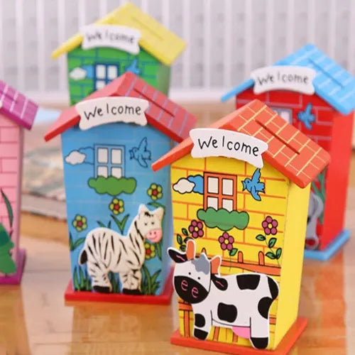 Beautiful House Shape Money Box With Caartoon