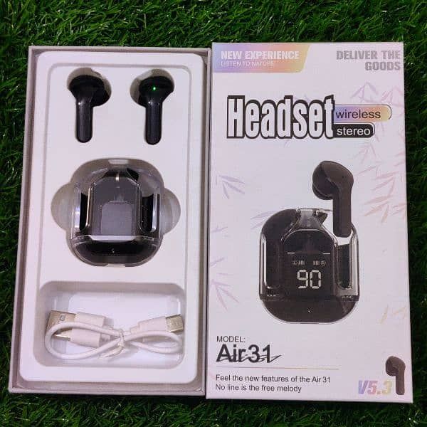 Air 31 Airpods, Air 31 Wireless Earbuds With Crystle Transparent Case with TYPE C Charging