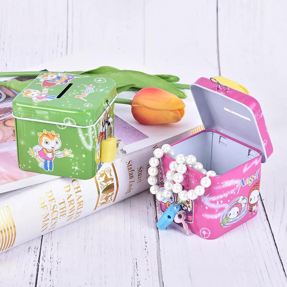Cute Cartoon Piggy Bank Safe Money Box with Lock Key Creative Coin Boxes Saving