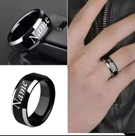 Customized Black Name Ring with Gift Box