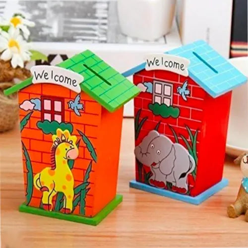Beautiful House Shape Money Box With Caartoon