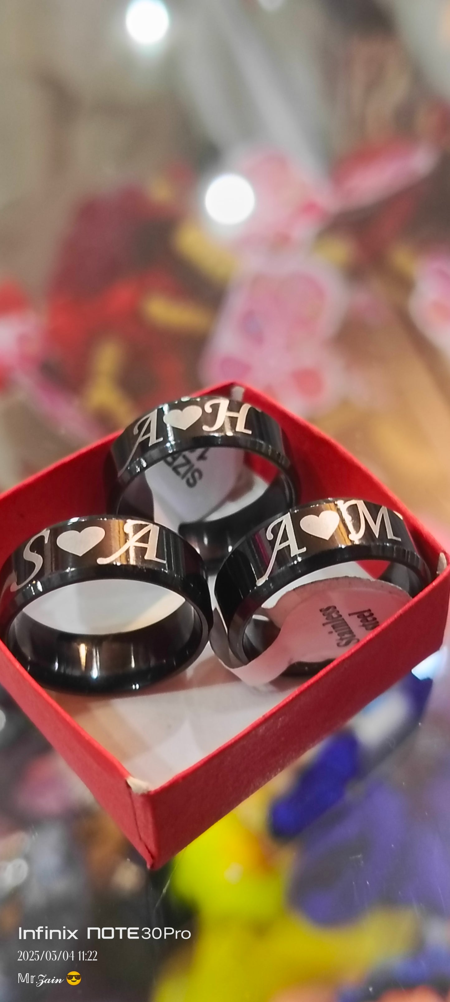 Customized Black Name Ring with Gift Box