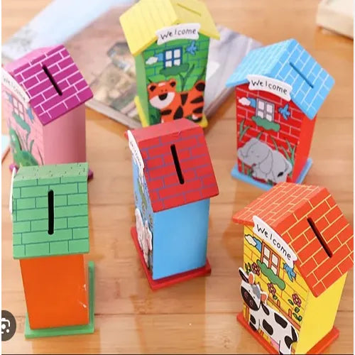 Beautiful House Shape Money Box With Caartoon