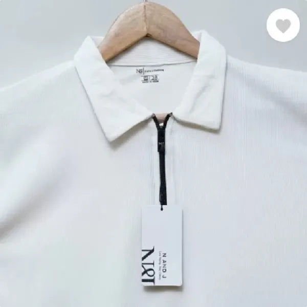 Men Solid Ziper Polo Neck Polyester Black T-Shirt